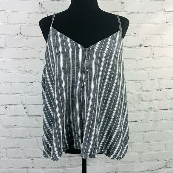 ABOUND LINEN BLEND STRIPE BUTTON FRONT GREY&WHITE CAMISOLE/TANK SIZE (XXL) - Picture 3 of 10